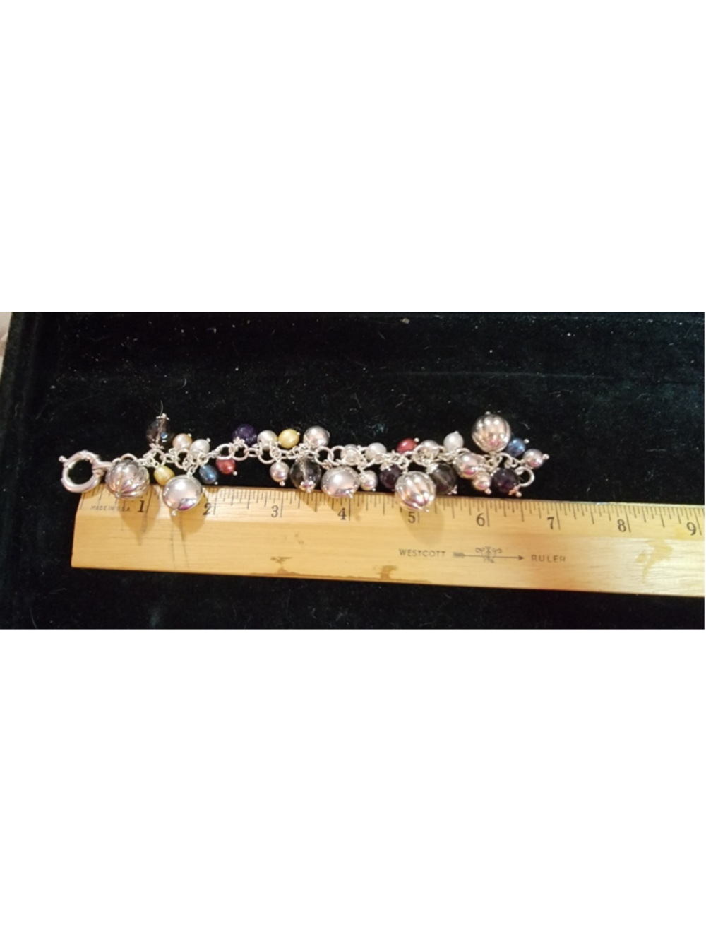 Sterling Silver Multi-Color Pearl & Silver Bead Charm Bracelet 60